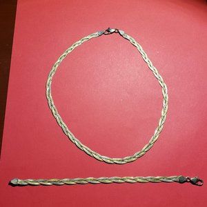 Vintage 925 Gold over Silver Braided Necklace & Matching Bracelet